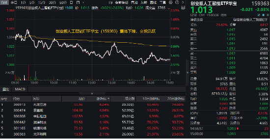 利空突袭，AI应用全线调整！创业板人工智能ETF华宝（159363）震荡收跌2%，换手率超18%领跑同类！